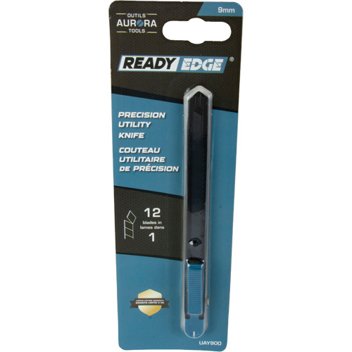 Couteau d'usage g&eacute;n&eacute;ral de 9 mm READYEDGE, Acier inoxydable, Prise en Plastique Moffatt Supply & Specialties
