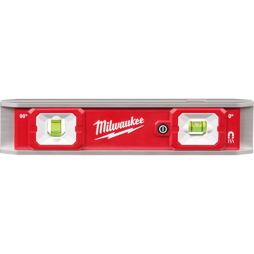 Torpedo Level with Lighted Vials, 9" L, Aluminum, 2 Vials, Magnetic Moffatt Supply & Specialties
