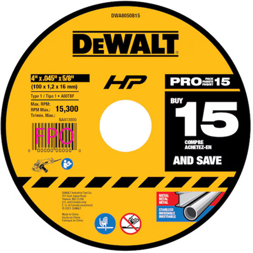 Meule &agrave; tronçonner polyvalente, 4" x 0,45", Arbre de 5/8", Type 1, Oxyde d'aluminium Moffatt Supply & Specialties