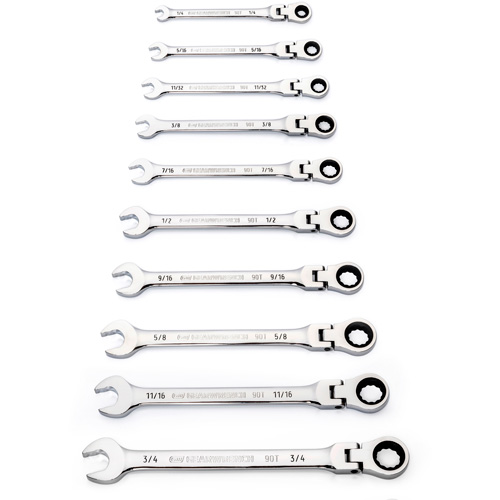 Jeu de cl&eacute;s SAE &agrave; 12 pans et 90 dents, T&ecirc;te articul&eacute;e/Combinaison &agrave; cliquet, 10 morceaux, Imp&eacute;rial Moffatt Supply & Specialties