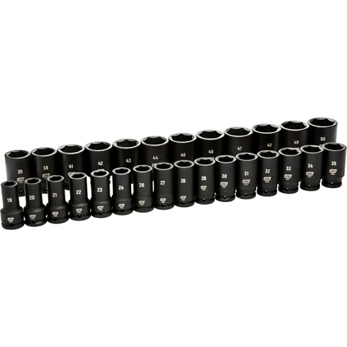 Jeu de douilles m&eacute;triques &agrave; 6 pans, 28 Mcx, Chocs, Prise de 3/4", Profond Moffatt Supply & Specialties