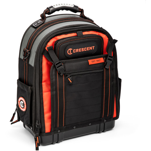 Tradesman Backpack, 18" L x 10" W, Black/Grey/Orange, Polyester Moffatt Supply & Specialties