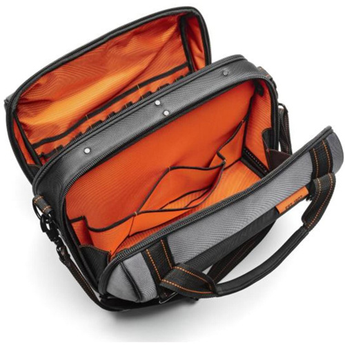 17" Tradesman Closed Top Tool Bag, Polyester, 3 Pockets, Black/Grey/Orange Moffatt Supply & Specialties