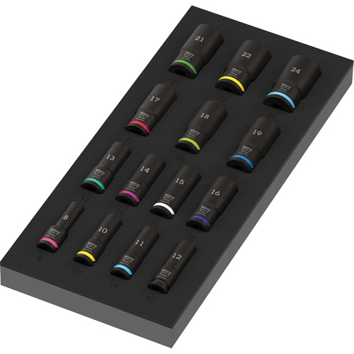 Insert en mousse pour jeu de douilles profondes Impaktor 1 Zyklop B, 15 Mcx, Chocs, Prise de 3/8", Profond Moffatt Supply & Specialties