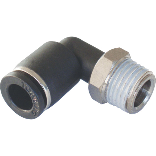 Adaptateur coude m&acirc;le NPT MAXFIT &agrave; raccord instantan&eacute; (push-to-connect), 3/8" x 1/2" dia., Polym&egrave;re PBT Moffatt Supply & Specialties