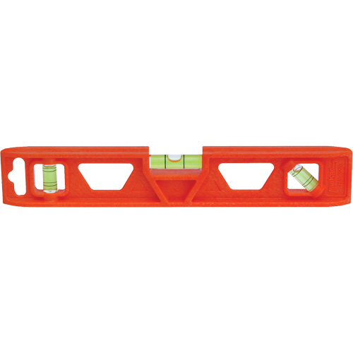 Orange Structo-Cast&reg; Torpedo Level, 9" L, Plastic, 3 Vials, Non-Magnetic Moffatt Supply & Specialties