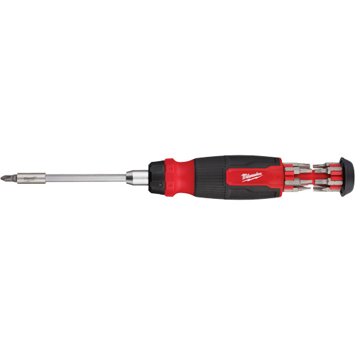 14-in-1 Ratcheting 1/4" Drive Multi-Bit Screwdriver, 10-11/100" L, Cushion Grip Handle Moffatt Supply & Specialties