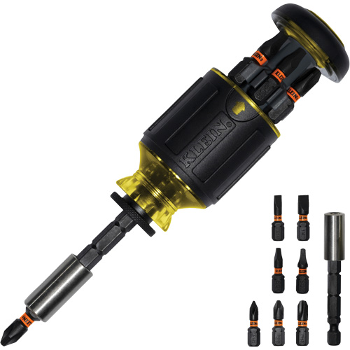 Tournevis tronqu&eacute; multi-embouts de longueur ajustable 8-en-1, 4-4/5" lo, Prise Coussin&eacute;e Moffatt Supply & Specialties