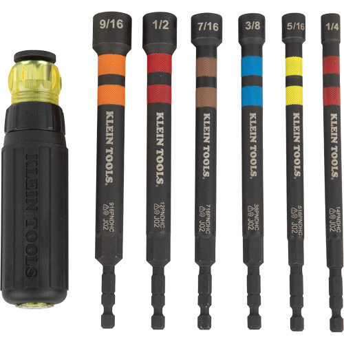 6-Piece Hollow Ratcheting Power Nut Driver Set, 1/4''/5/16''/3/8''/7/16''/1/2''/9/16'' Tip, 1/4" Drive, 6.3" L, Magnetic Moffatt Supply & Specialties