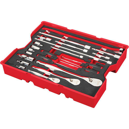 1/4”, 3/8” & 1/2” Drive Ratchet & Accessory Set with Tray for PACKOUT Drawers, 23 Pcs Moffatt Supply & Specialties