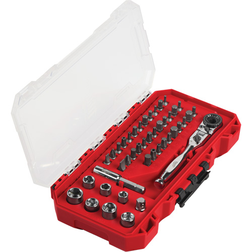 Ensemble de mini-cliquet &agrave; t&ecirc;te pivotante avec entraînement hexagonal de 1/4" et embouts, avec 7 positions de verrouillage, 44 Mcx, Combin&eacute; Moffatt Supply & Specialties