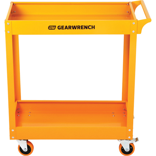 Chariot utilitaire automobile &agrave; deux tablettes en acier, 36" lo x 16" la x 33" h, Orange Moffatt Supply & Specialties
