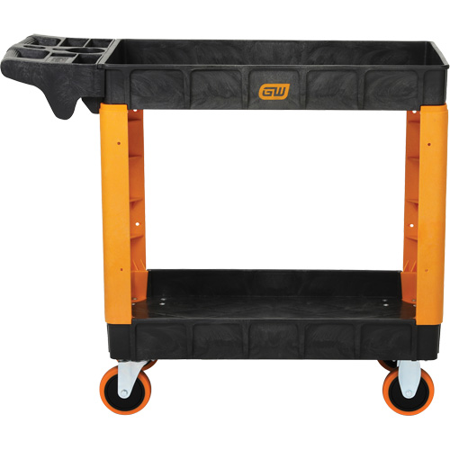 Chariot utilitaire robuste &agrave; 2 tablettes, 41" lo x 17" la x 34" h, Noir/Orange Moffatt Supply & Specialties