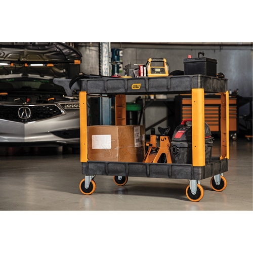 Chariot utilitaire robuste &agrave; 2 tablettes, 46" lo x 26" la x 34" h, Noir/Orange Moffatt Supply & Specialties