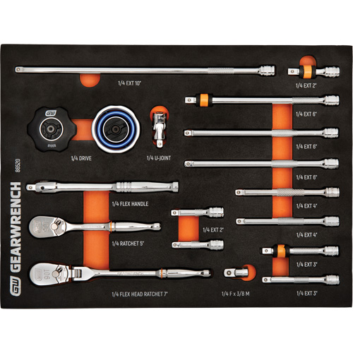 1/4" 90-Tooth Ratchet & Drive Tool Set with Foam Storage Tray Moffatt Supply & Specialties