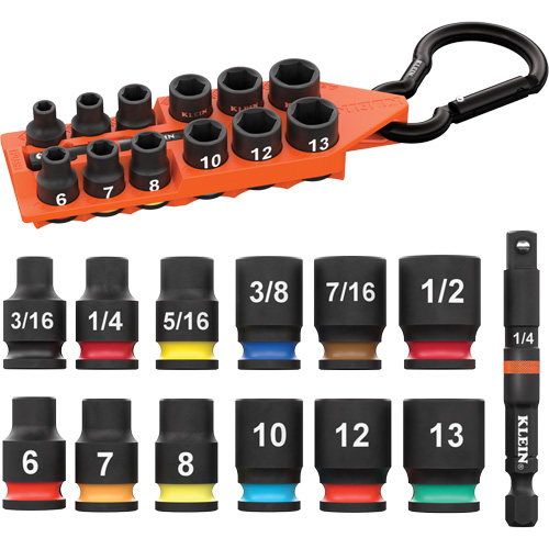 Grab-And-Go SAE & Metric Socket Set, 13 Pcs, Impact, 1/4" Drive Size Moffatt Supply & Specialties