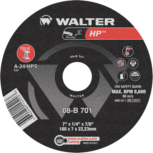 HP Depressed Center Grinding Wheel, 7" x 1/4", 7/8" Arbor, Type 28 Moffatt Supply & Specialties