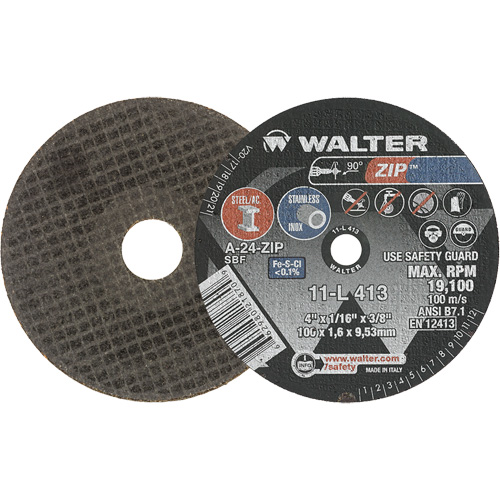 Zip Cut-Off Wheel, 4" x 1/16", 3/8" Arbor, Type 1, Aluminum Oxide, 19100 RPM Moffatt Supply & Specialties