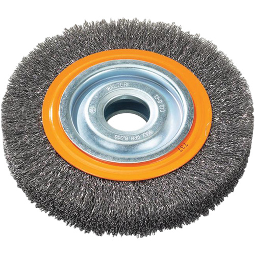 Wire Wheel Brush, 7" Dia., 0.118" Fill, 1-1/4" Arbor Moffatt Supply & Specialties