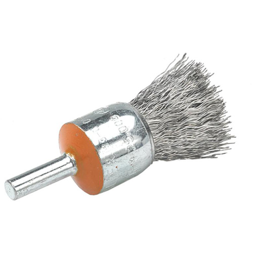 Mounted End Brush with Crimped Wires, 3/4", 0.014" Fill, 1/4" Shank Moffatt Supply & Specialties