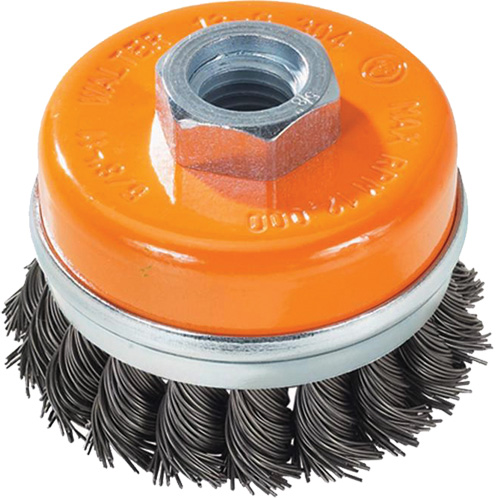 Knot-Twisted Wire Cup Brush with Ring, 3" Dia. x 5/8"-11 Arbor Moffatt Supply & Specialties