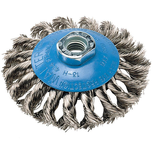 Knot-Twisted Wire Saucer Cup Brush, 6" Dia. x 5/8"-11 Arbor Moffatt Supply & Specialties