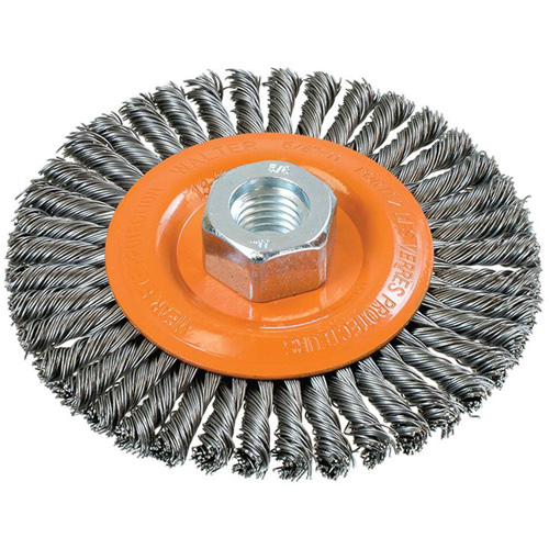 Stringer Bead Knotted Wire Brush, 4-1/2" Dia., 0.02" Fill, 5/8"-11 Arbor, Steel Moffatt Supply & Specialties