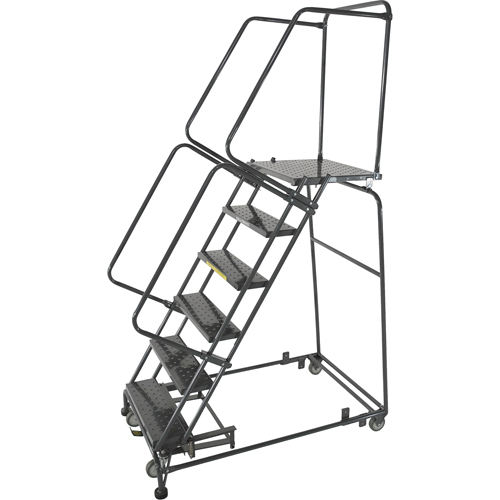 Weight Actuated Lockstep Rolling Ladders, 5 Steps, 24" Step Width, 50" Platform Height, Steel Moffatt Supply & Specialties