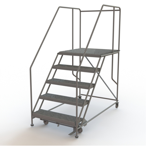 Mobile Work Platform, Steel, 5 Steps, 50" H, 36" D, 36" Step, Serrated Moffatt Supply & Specialties