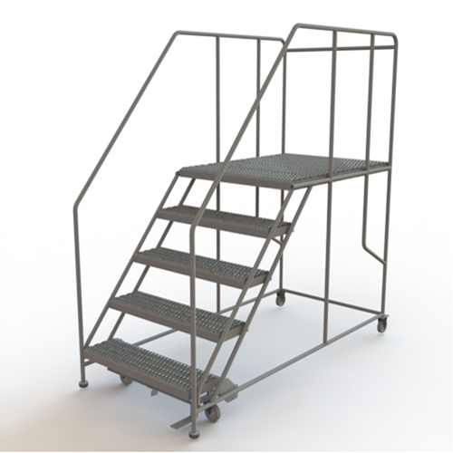 Mobile Work Platform, Steel, 5 Steps, 50" H, 48" D, 36" Step, Serrated Moffatt Supply & Specialties