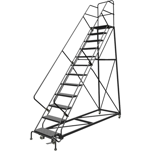 Safety Slope Rolling Ladder, 12 Steps, Perforated, 50° Incline, 120" High Moffatt Supply & Specialties