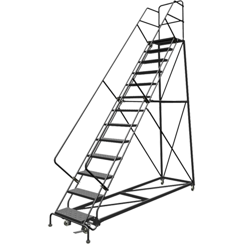 Safety Slope Rolling Ladder, 13 Steps, Perforated, 50° Incline, 130" High Moffatt Supply & Specialties