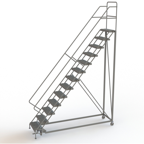 Safety Slope Rolling Ladder, 13 Steps, Serrated, 50° Incline, 130" High Moffatt Supply & Specialties