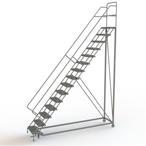 Safety Slope Rolling Ladder, 15 Steps, Serrated, 50° Incline, 150" High Moffatt Supply & Specialties