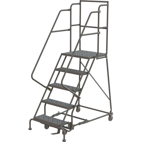Escabeaux roulants &agrave; dessus profond, 5 marches, Largeur de la marche 24", Hauteur de la plateforme 50", Acier Moffatt Supply & Specialties