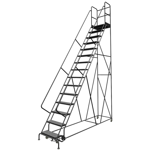 Escabeaux roulants &agrave; dessus profond, 16 marches, Largeur de la marche 24", Hauteur de la plateforme 160", Acier Moffatt Supply & Specialties