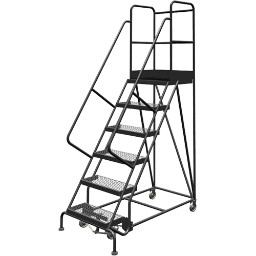 Deep Top Step Rolling Ladder, 6 Steps, 24" Step Width, 60" Platform Height, Steel Moffatt Supply & Specialties