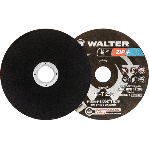 Zip+ Right Angle Grinder Reinforced Cut-Off Wheels, 5" x 1/16", 7/8" Arbor, Type 1, Zirconia Alumina, 12200 RPM Moffatt Supply & Specialties