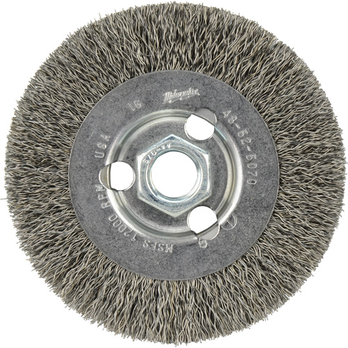 Crimped Wire Wheel, 4" Dia., 0.12" Fill, 5/8"-11 Arbor Moffatt Supply & Specialties