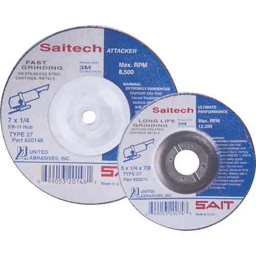 Meule Saitech Ultimate Performance, 4" x 1/4", Arbre 3/8", Oxyde d'aluminium, Type 27 Moffatt Supply & Specialties