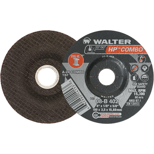 HP Combo Depressed Center Combination Wheel, 4" x 1/8", 5/8" Arbor, Type 27 Moffatt Supply & Specialties