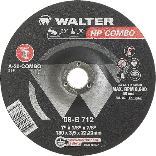 HP Combo Depressed Center Combination Wheel, 7" x 1/8", 7/8" Arbor, Type 27 Moffatt Supply & Specialties