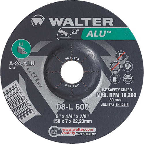 Aluminium Depressed Centre Grinding Wheels, 6" x 1/4", 7/8" Arbor, Type 27 Moffatt Supply & Specialties