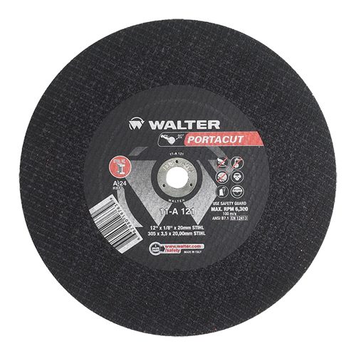 Meule &agrave; tronçonner rapide en acier inoxydable Portacut, 12" x 1/8", Arbre de 3/4", Type 1, Oxyde d'aluminium, 6300 Tr/min Moffatt Supply & Specialties