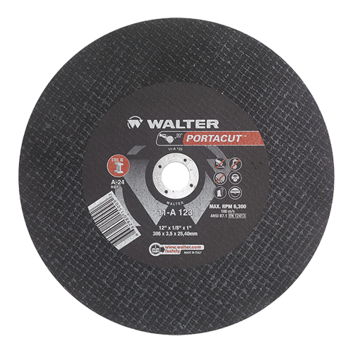 Meule &agrave; tronçonner rapide en acier inoxydable Portacut, 12" x 1/8", Arbre de 1", Type 1, Oxyde d'aluminium, 6300 Tr/min Moffatt Supply & Specialties