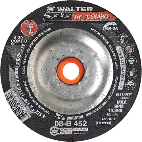 HP Combo Spin-On Combination Wheel, 4-1/2" x 1/8", 5/8"-11 Arbor, Type 27S Moffatt Supply & Specialties