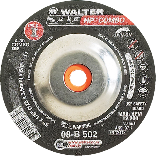 HP Combo Spin-On Combination Wheel, 5" x 1/8", 5/8"-11 Arbor, Type 27S Moffatt Supply & Specialties