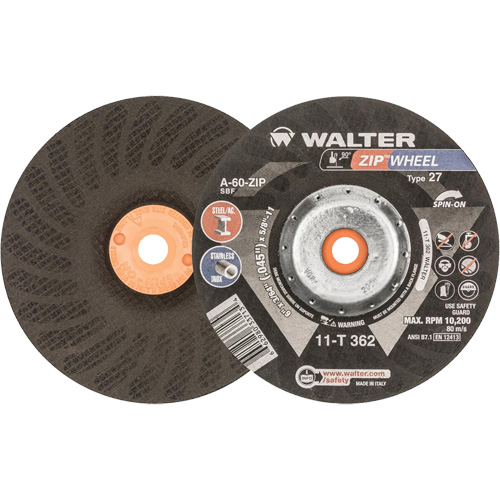 Meules &agrave; tronçonner renforc&eacute;es Zipcut vissables pour scies circulaires, 6" x 7/8", Arbre de 5/8"-11, Type 27, Oxyde d'aluminium, 10 200 Tr/min Moffatt Supply & Specialties
