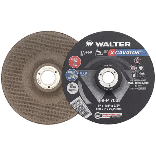Meule XCAVATOR, 7" x 1/4", Arbre 7/8", Zirconium, Type 27 Moffatt Supply & Specialties