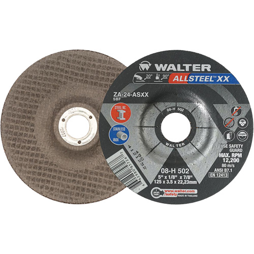 Depressed Centre Grinding Wheels - Allsteel XX, 5" x 1/8", 7/8" Arbor, Type 27, Zirconia Alumina, 12200 RPM Moffatt Supply & Specialties